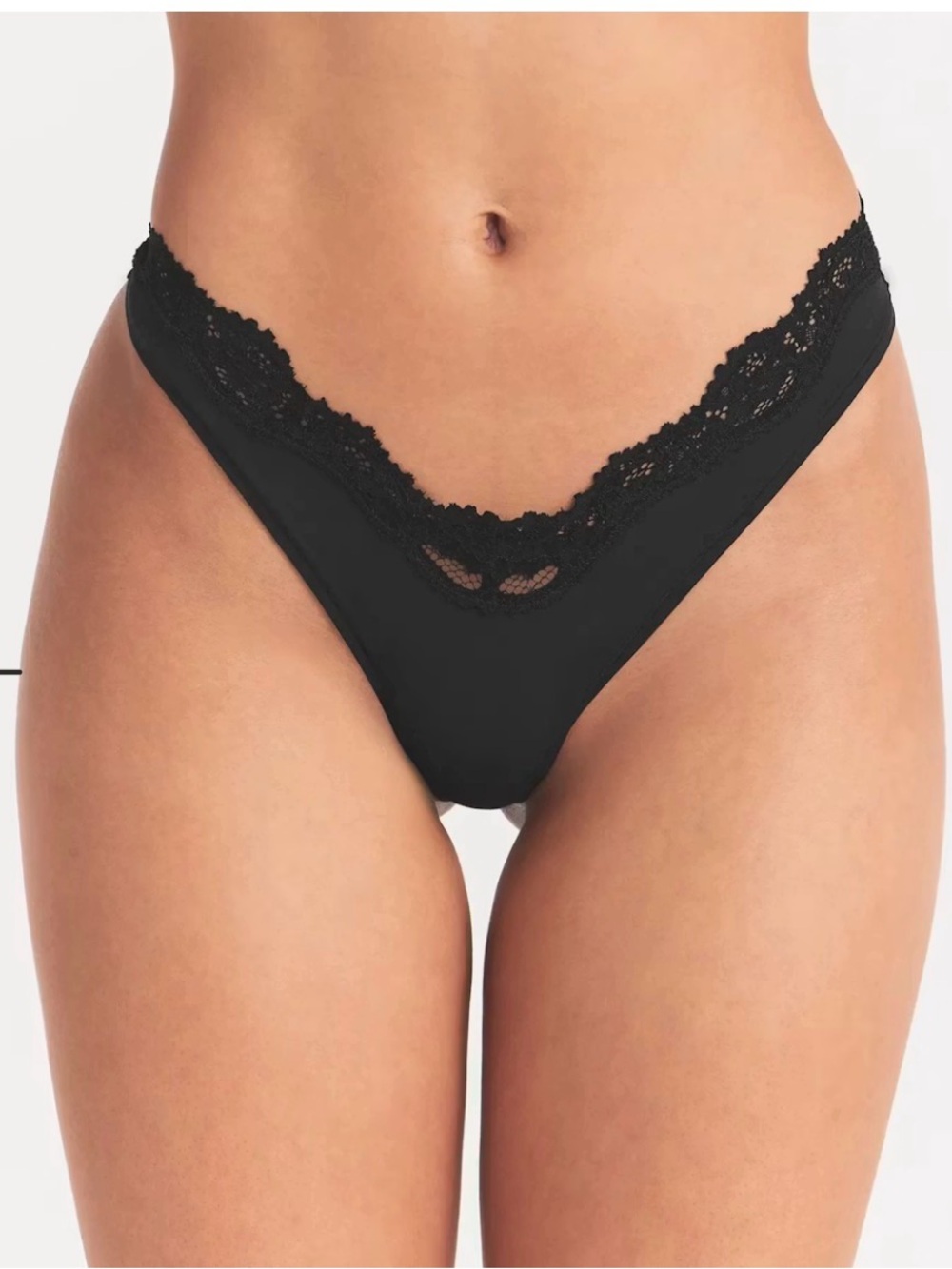 SKIMS Black Lace-Trim V-Waist Thong